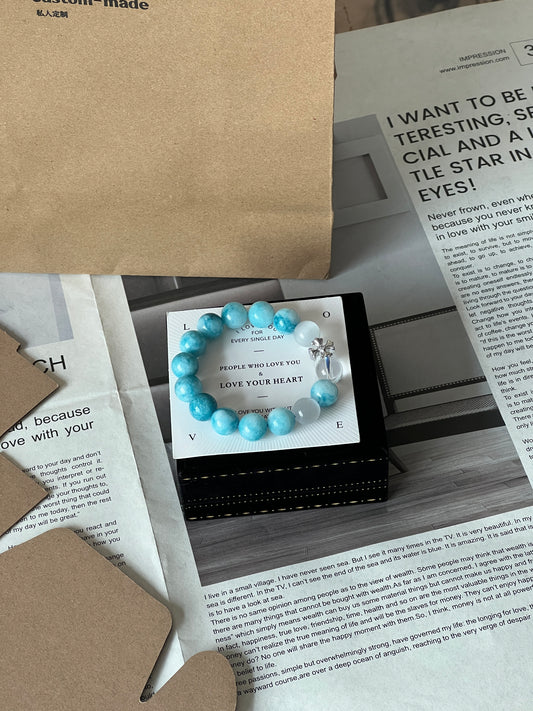 Larimar & Beyaz Kuvars Bileklik – Sakinlik ve Saflık